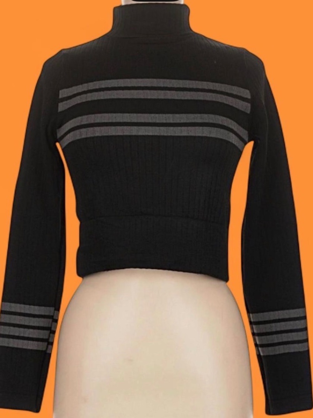 Black and gray crop turtleneck sweater